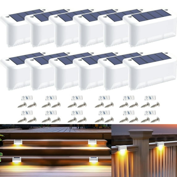 BKSDUEH Solar Step Lights Outdoor, 12 Pack Warm White LED Deck Lights for Stair, Balcony, Railing, Front Porch, Yard, Garden and Patio Decor