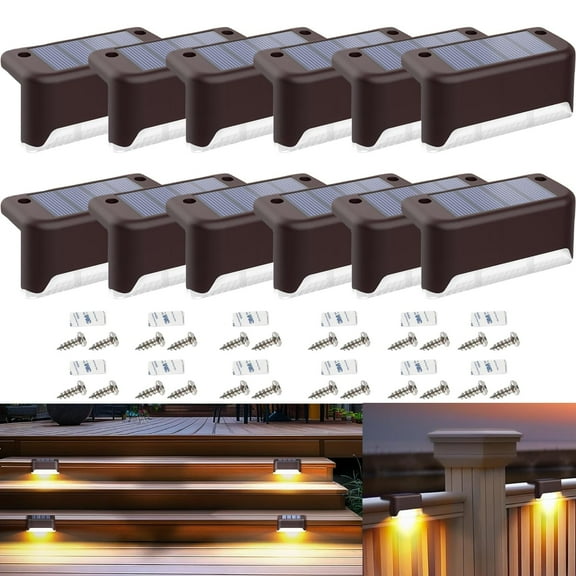 BKSDUEH Solar Step Lights Outdoor, 12 Pack Warm White LED Deck Lights for Stair, Balcony, Railing, Front Porch, Yard, Garden and Patio Decor