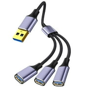 BKSDUEH USB Splitter Y Cable,USB 1 Male to 3 Female Extension Cord Connector,Dual Double USB Port Extender Hub,Data and Charger Power Split Adapter for Mac,Lapt