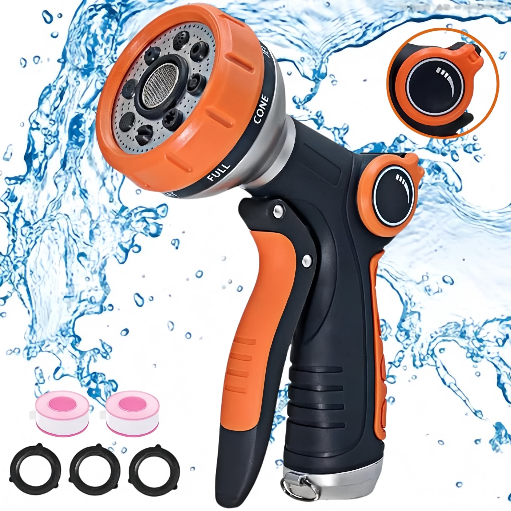 Garden Hose Nozzle Heavy Duty, High Pressure Adjustable 8 Patterns ...