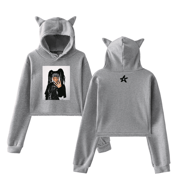 BKTHERULA Classic Girl's Cute Cat Ear Cropped Pullover Hoodie Hooded Sweatshirt