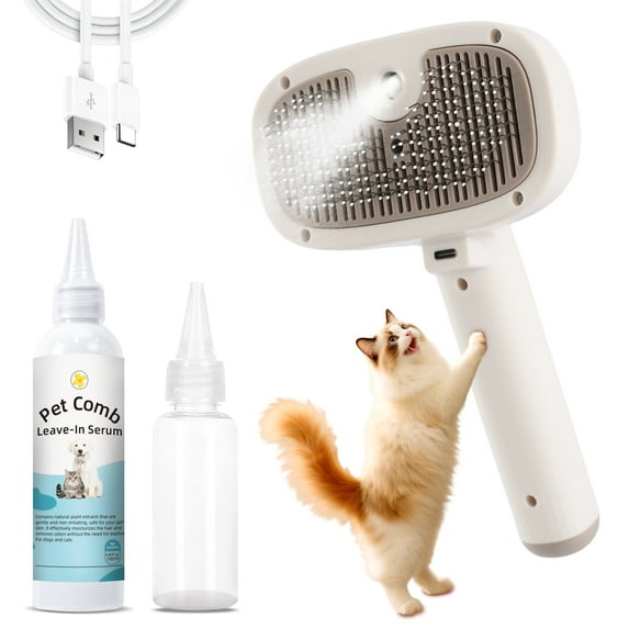 BKUSX Cat Steam Brush, Dog Brush for Shedding, Pet Spray Hair Removal Comb, Pet Grooming Brush for Short & Long Haired Dogs & Cats,Spritz Defur Comb with Waterless Shampoo (White)