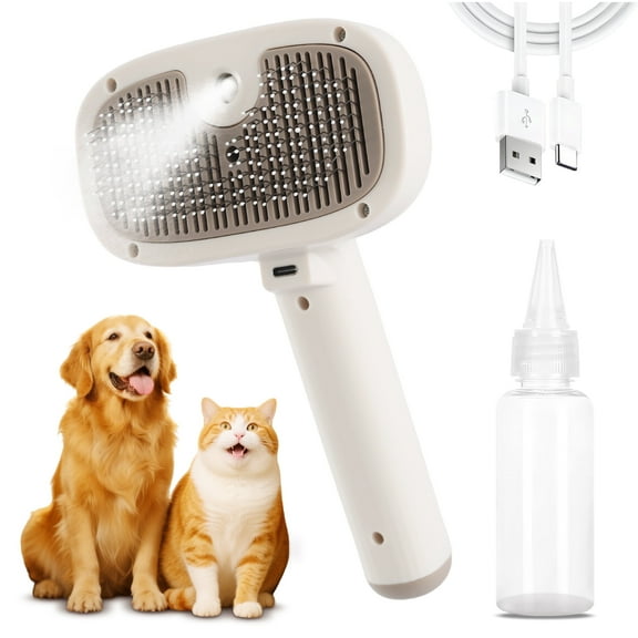 BKUSX Cat Steam Brush, Dog Brush for Shedding, Pet Spray Hair Removal Comb, Pet Grooming Brush for Short & Long Haired Dogs & Cats,Spritz Defur Comb with Waterless Shampoo (White)