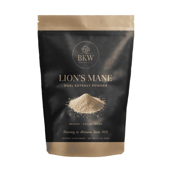 BKW Mushroom Co. Lion's Mane Dual Extract Mushroom Supplement Powder, Cognitive Support, 2.12 oz