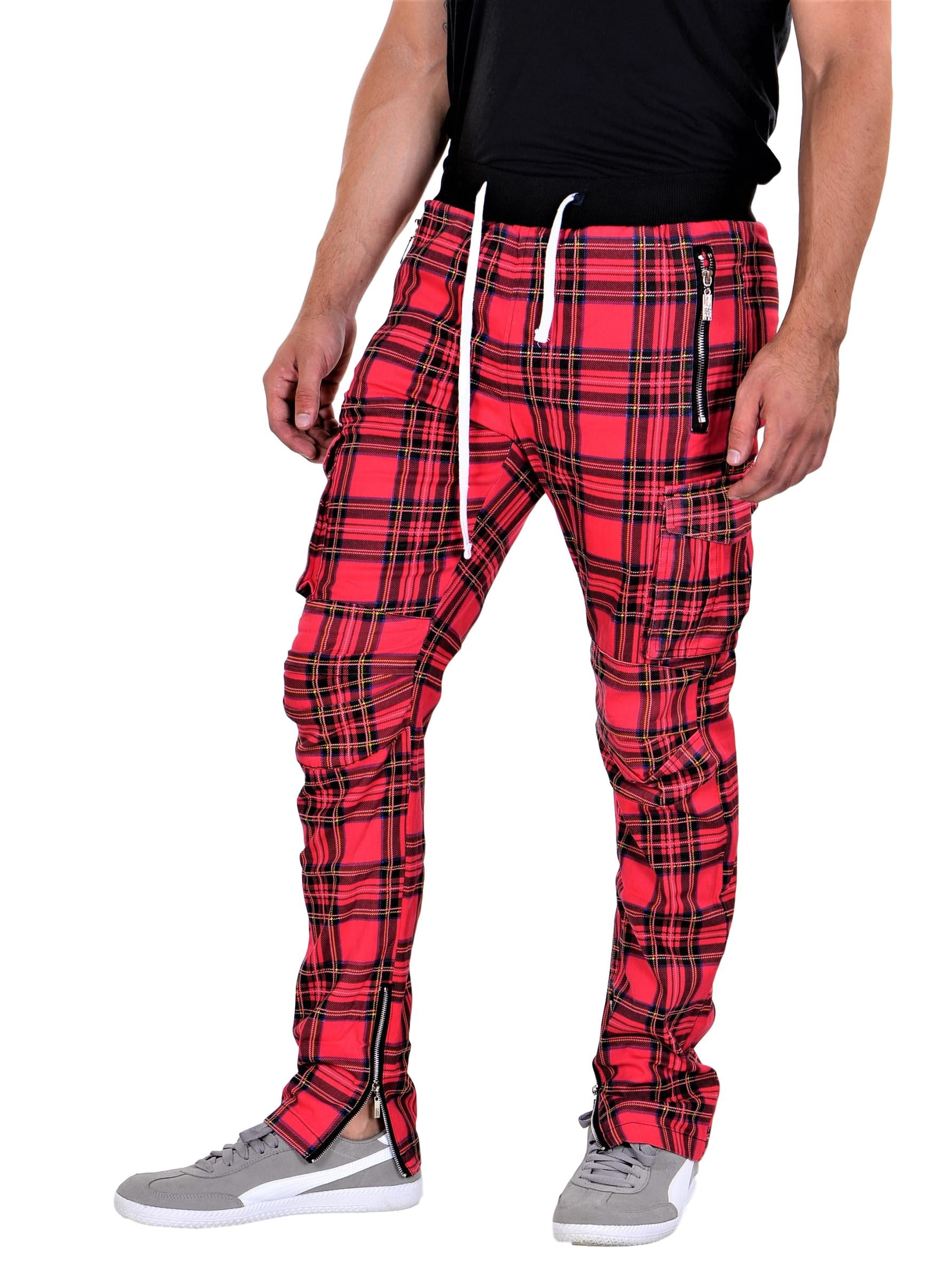 BKYS Men's Sweetdream Plaid Cargo Pants XL Red