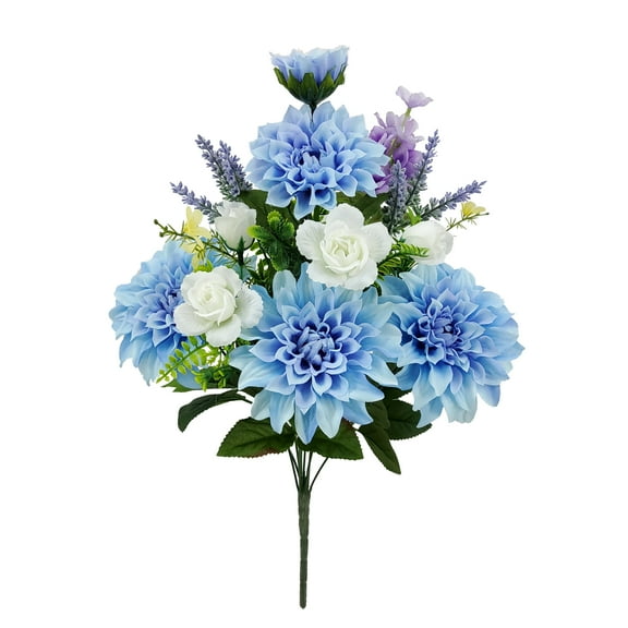 Mainstays 21in Indoor Artificial Dahlia Mix Bouquet, Blue Color
