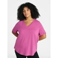 thumbnail image 1 of Terra & Sky Women's Plus Size V-Neck Tee with Short Sleeves, Size 0X-5X, 1 of 3