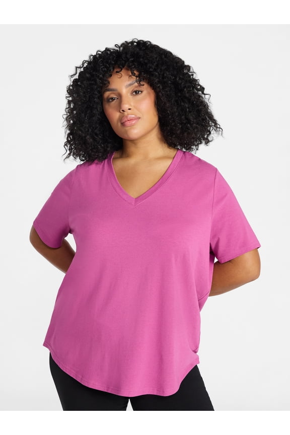 Women's Plus Size V Neck Tee with Short Sleeves, Size 0X-5X, 2 pack