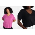 thumbnail image 1 of Terra & Sky Women's Plus Size V-Neck Tee with Short Sleeves, Size 0X-5X, 1 of 3