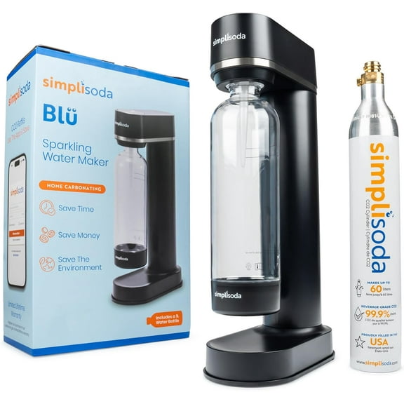 BLÜ Sparkling Water Maker, Premium Soda Streaming Machine, Carbonated Water Machine and Soda Maker - Black (Machine + 1 CO2 Cylinder)