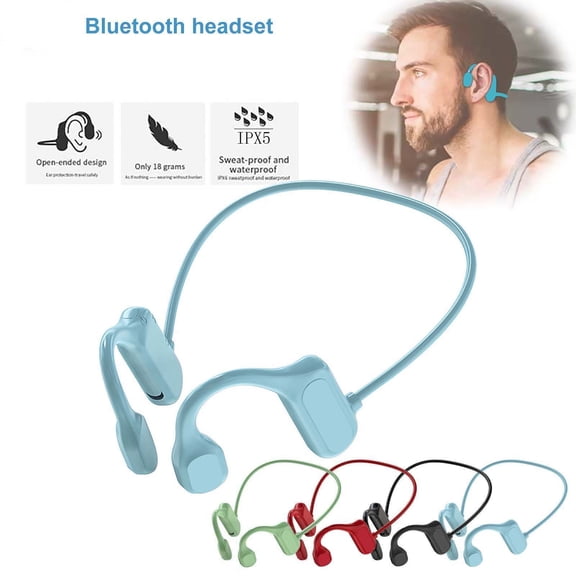 BL09 Wireless Bone Conduction Headset - Bluetooth 5.2, IPX5 Sweatproof, 13H Music/15H Talk Time, Open Design (Black/Blue/Green/Red),Blue