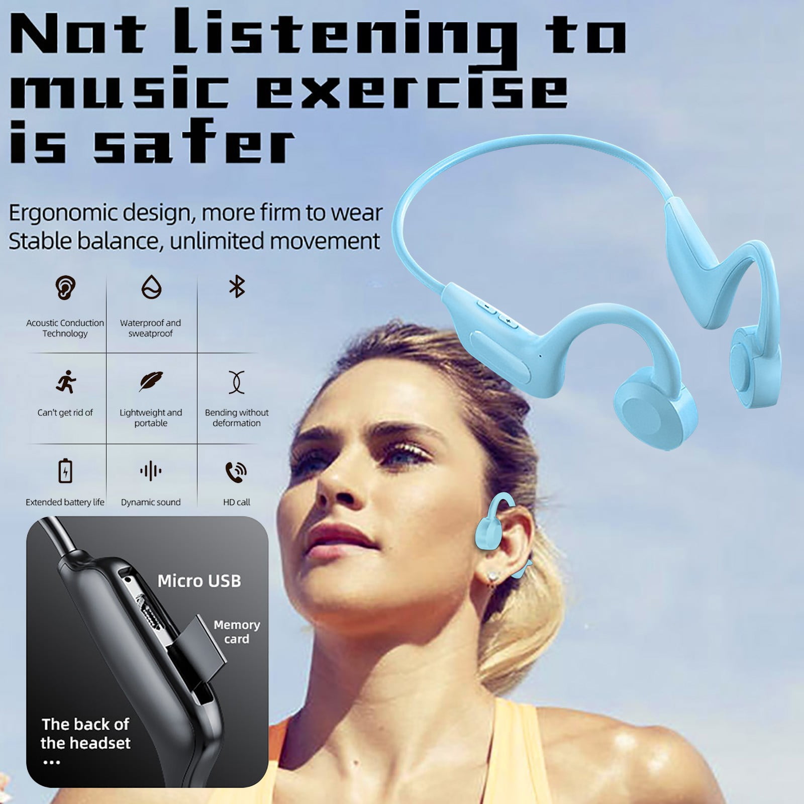 BL13 Bone Conduction Wireless Bluetooth Sports Running Waterproof