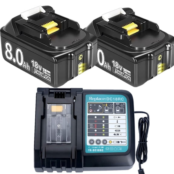 BL1860B 18V 8.0Ah Battery and DC18RC Charger Compatible with Makita 18V Li-ion Battery BL1850 BL1840 BL1830 BL1820 BL1815