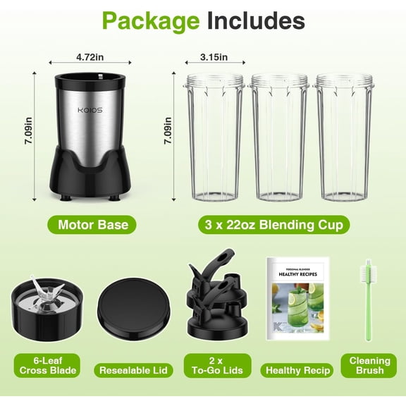 BL319B Electric Blender for Smoothies, Shakes, and Juices - 22000 RPM Powerful Pure Copper Motor with Detachable 6-Leaf Blade