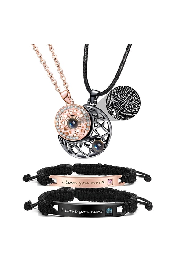 Couple Necklace for Couples 4PCS I Love You Projection Necklace