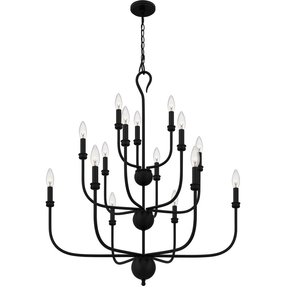 Matte Black 32" Crystal Candle Chandelier