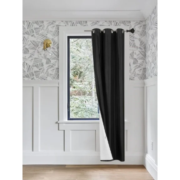 Gorgeous Home Linen Black 1-Piece Solid Blackout Grommet-Top Window Curtain Panel 37" W X 95" L