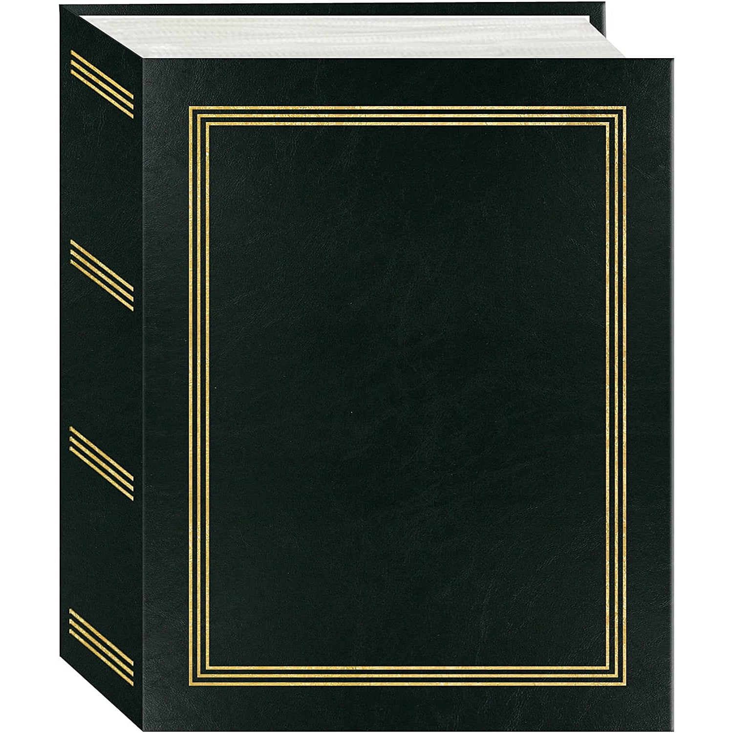 Black Faux Leather Rectangular Photo Album with Gold Accents