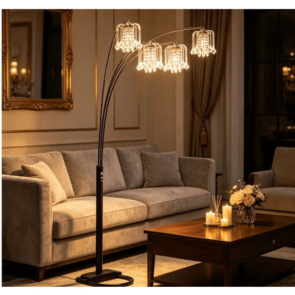 BLACK 4-HEAD CRYSTAL INSPIRED ARCH FLOOR LAMP-Y