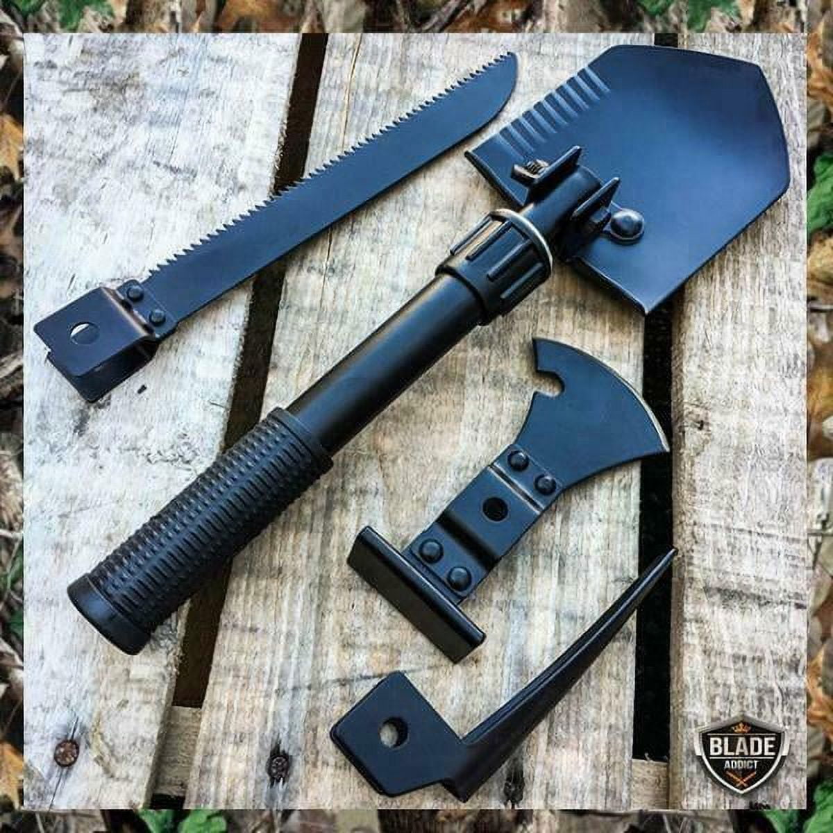 BLACK 5 in 1 Multi Purpose Camping Emergency Tool Shovel Saw Axe Pick Compass