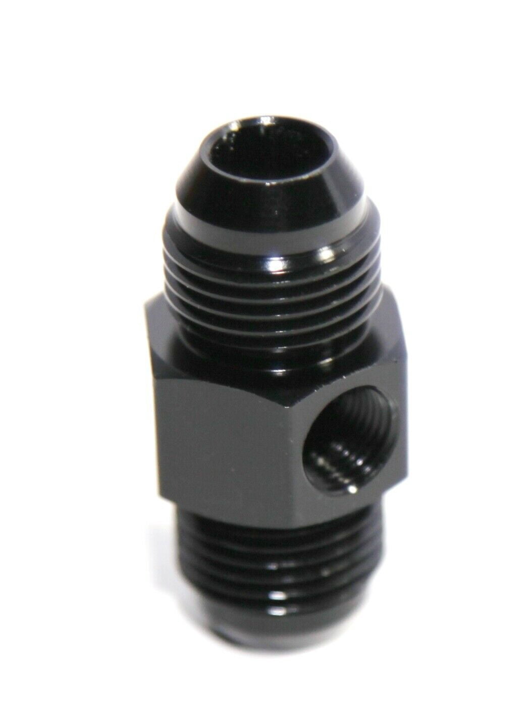 Emusa Black AN10 Male To 1/2 NPT Male Straight Flare Fitting W/ 1/8 NPT Gauge Port