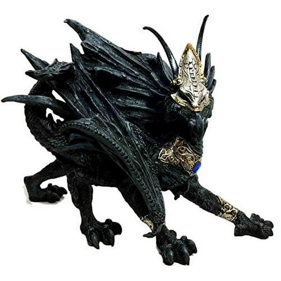 BLACK ARMORED DRAGON BATTLE STANCE AIR STRIKE UNIT STATUE SCULPTURE