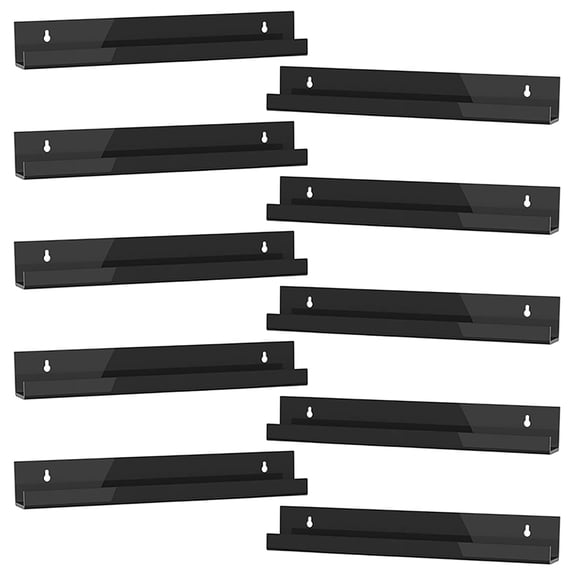 BLACK Acrylic Shelves for Wall Storage, 12 Inch Floating Shelves Display Shelf for Bedroom, Bathroom, Kitchen, Living Room, Office Book Shelf Storage Decor - 10PCS