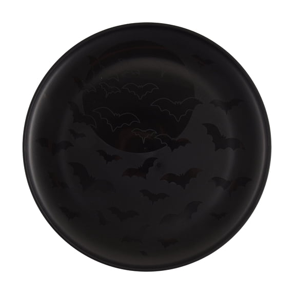Mainstays 10.5 in Round Plastic Halloween Bats Dinner Plate, Black