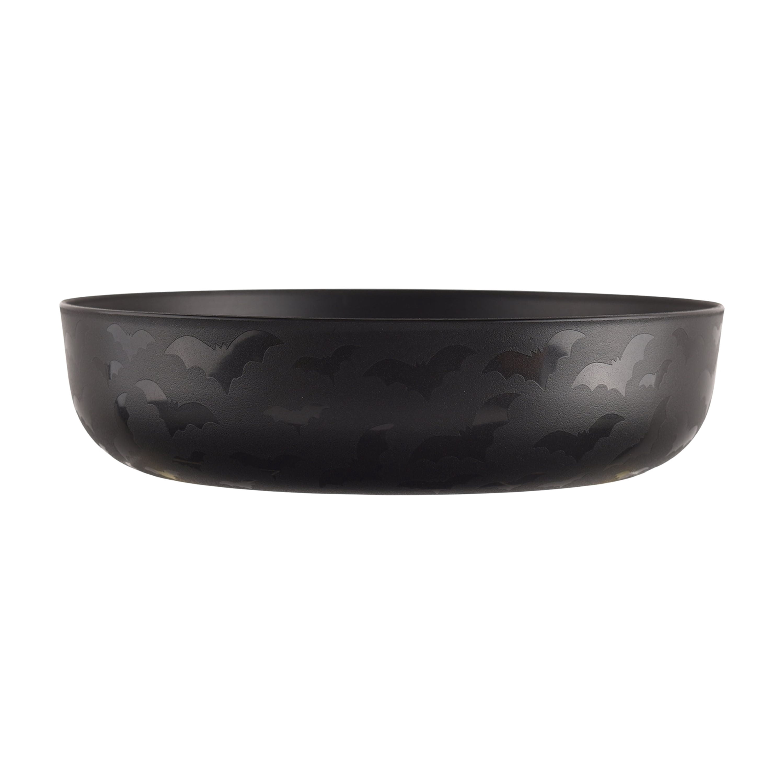 Mainstays 42 oz Round Plastic Dinner Bowl, Etched Bats, Black