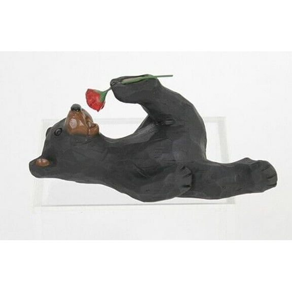BLACK BEAR HOLDING ROSE Woodland Cabin Figurine, by Sifka