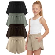 PC Girls' Athletic Shorts, 4 Pack, Ultra-Soft Quick-Dry Dolphin Hem with Drawstring, Sizes 2T-16