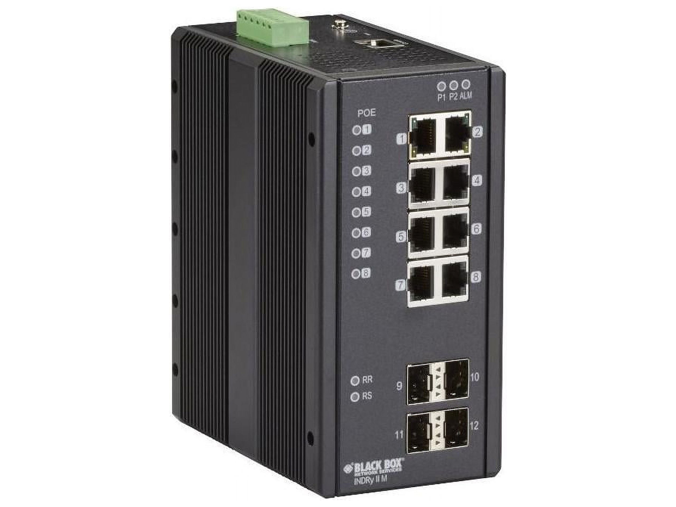 Black Box Industrial Managed Gigabit Ethernet PoE+ Switch - (8) RJ-45, (4) SFP