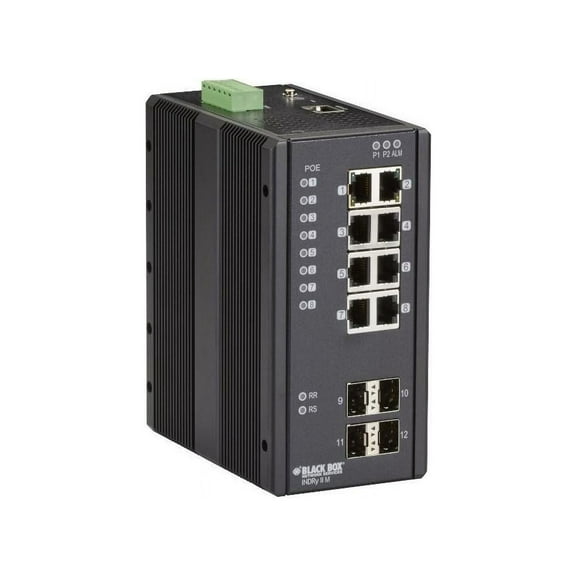 Black Box Industrial Managed Gigabit Ethernet PoE+ Switch - (8) RJ-45, (4) SFP