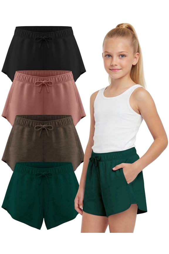 Girls Shorts 4 Pack Girls Athletic Shorts Ultra-soft Youth Quick Dry Dolphin With Drawstring Size Toddler -16 (Set 4 Size 4T)