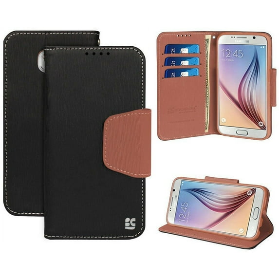 BLACK BROWN INFOLIO WALLET CREDIT CARD ID CASE COVER STAND FOR SAMSUNG GALAXY S6