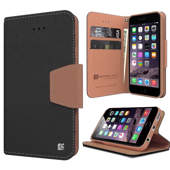 BLACK BROWN INFOLIO WALLET CREDIT CARD ID CASH CASE STAND FOR iPHONE 6 PLUS 5.5"
