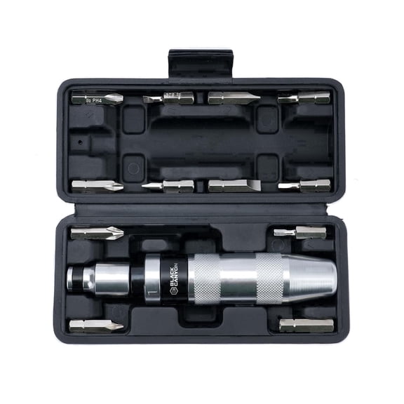 BLACK CANYON Manual Impact Screwdriver Set, Heavy Duty Impact Driver with 12-Pieces Tip Styles Slotted, Phillips, Hex for Rusted, Stubborn Screws, Repair Tool Kit