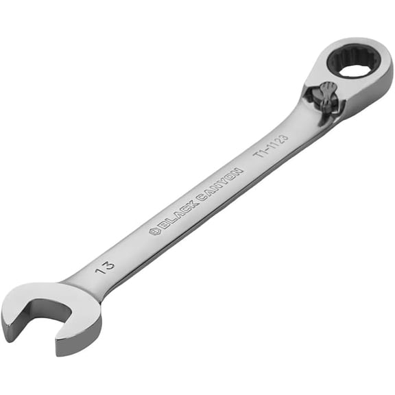 BLACK CANYON 13 mm Ratchet Combination Wrench, 12-Point Box End & Hex Opening, Polished Steel Ratcheting Wrench with SAE & Metric Sizes