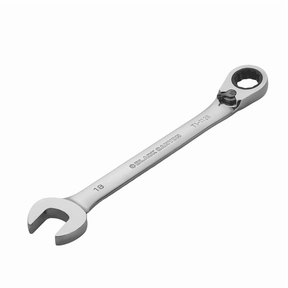 BLACK CANYON 18 mm Ratchet Combination Wrench, 12-Point Box End & Hex Opening, Polished Steel Ratcheting Wrench with SAE & Metric Sizes