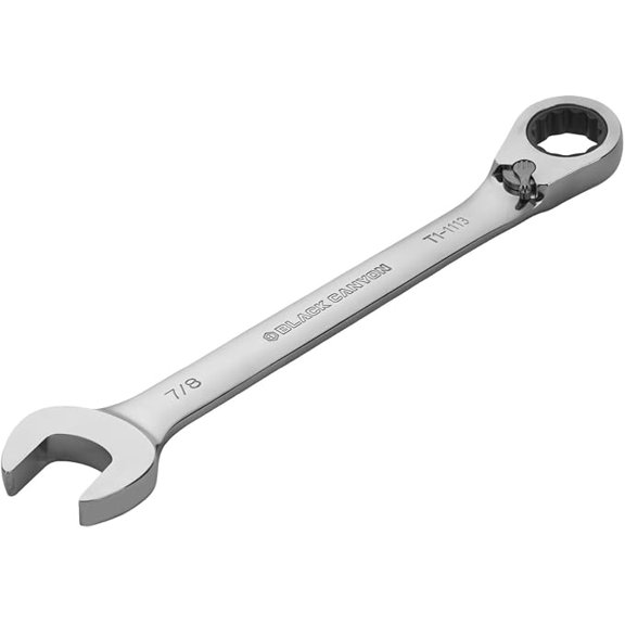 BLACK CANYON 7/8 Inch Ratchet Combination Wrench, 12-Point Box End & Hex Opening, Polished Steel Ratcheting Wrench with SAE & Metric Sizes