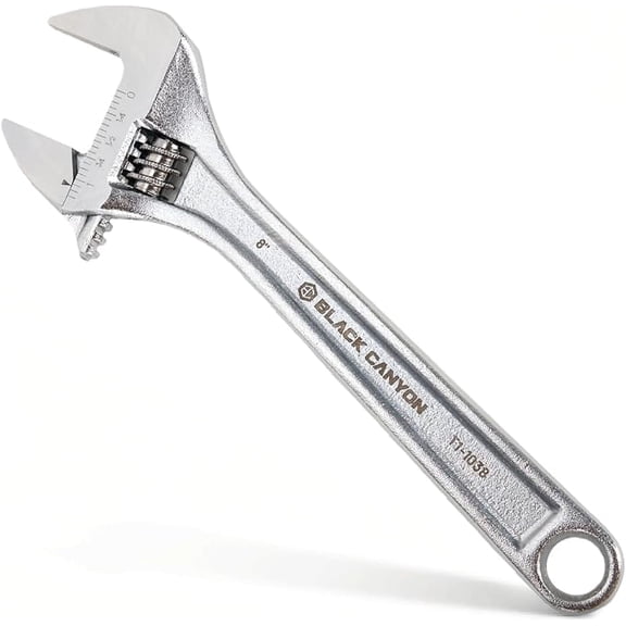 BLACK CANYON Adjustable Wrench 8 Inch, Wide Jaw Spanner with Imperial and Metric, Premium Chrome Forged Steel for Automotive Plumbing, Household Repairs and DIY
