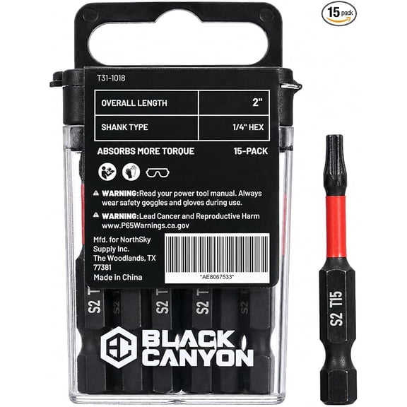 BLACK CANYON Impact Screwdriver Bits, Phillips PH1, 15-pack