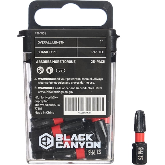 Impact Screwdriver Bits PH2-25 Pack, 1/4" Hex Shank S2 Steel, Magnetic Tip, Black Phosphate Corrosion Resistance for Impact Drills