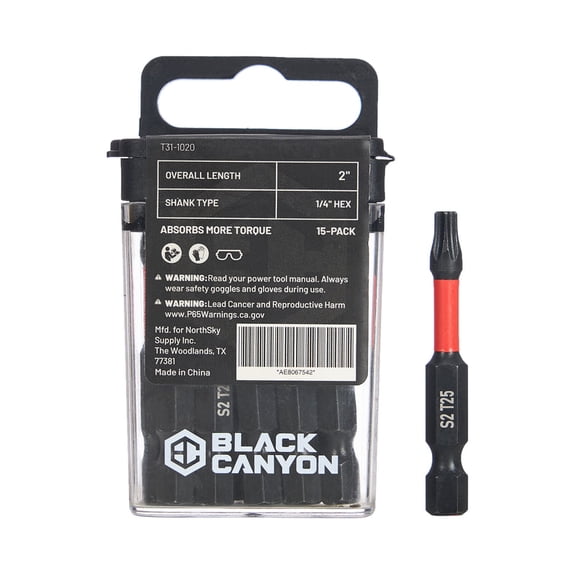 BLACK CANYON Impact Screwdriver Bits, Torx T20, 15-pack