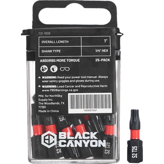 BLACK CANYON Impact Screwdriver Bits, Torx T20, 25-pack