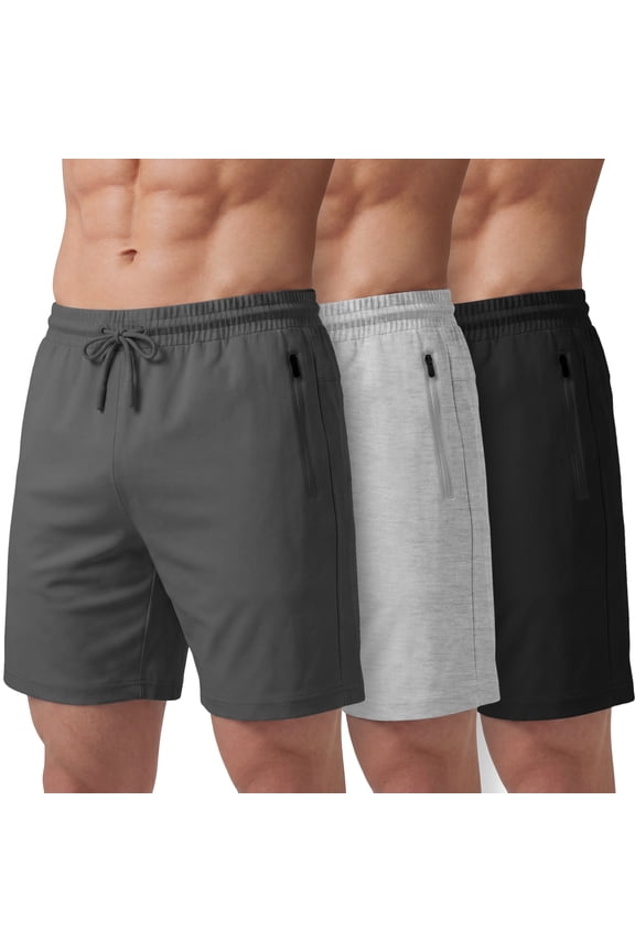 Athletic Shorts For Men 3 Pack Casual Shorts 8" Basketball Gym Shorts With Zipper Pockets Black, Charcoal, Heather Gray Size XL