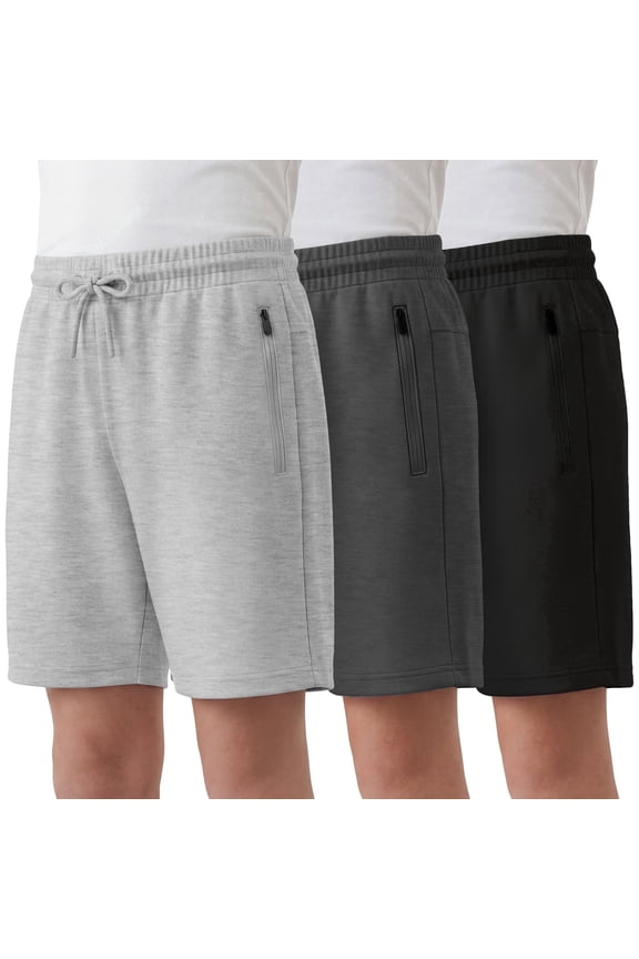 Boys Athletic Shorts 3 Pack Active Boys Shorts Youth kids Elastic Waist With Zipper Pockets Toddler-18 ( Set 1 Size Small)