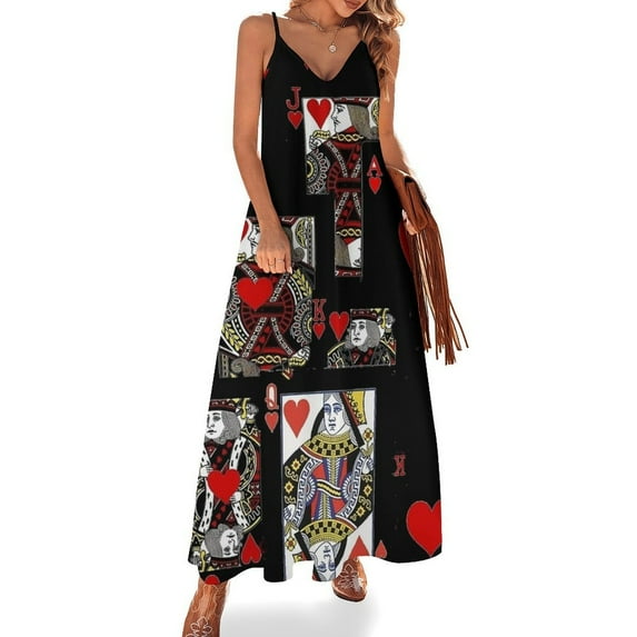BLACK COLOR CASINO SUITES HEARTS PATTERNS Sleeveless Dress Women's Evening Dress Womans Clothing