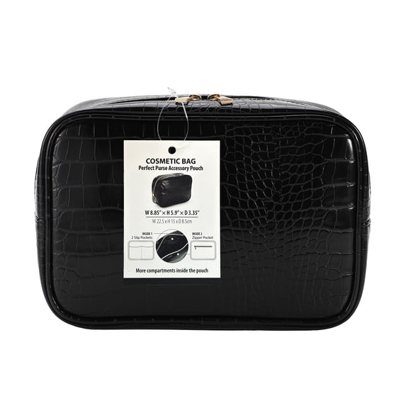 Walmart Cosmetic Bag Purse Accessory Pouch, Black Croc