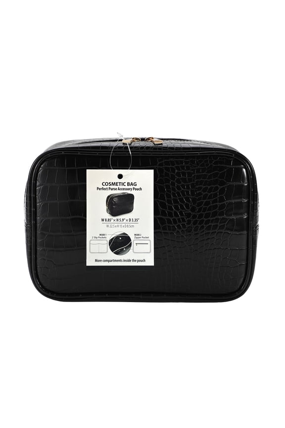 Cosmetic Bag Purse Accessory Pouch, Black Croc